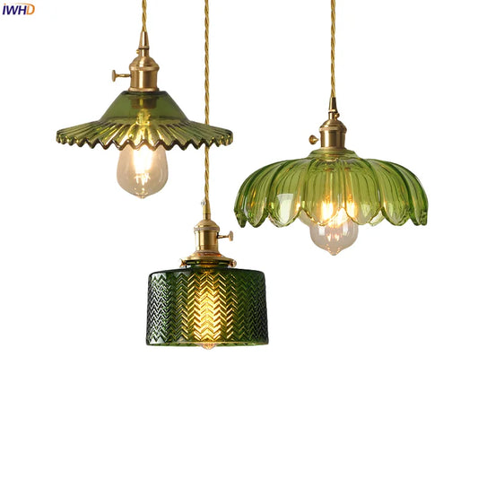 DecorBites™ Green Glass LED Pendant Light Fixture - Modern Nordic Hanging Lamp