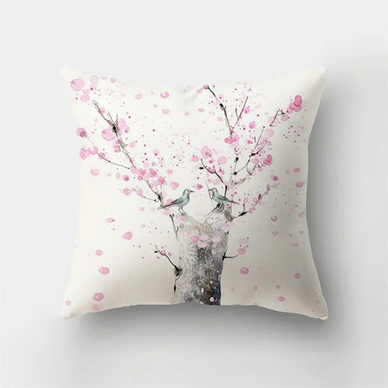 DecorBites™ Deer Animal Short Plush Pillowcase with Natural Leaves and Flowers