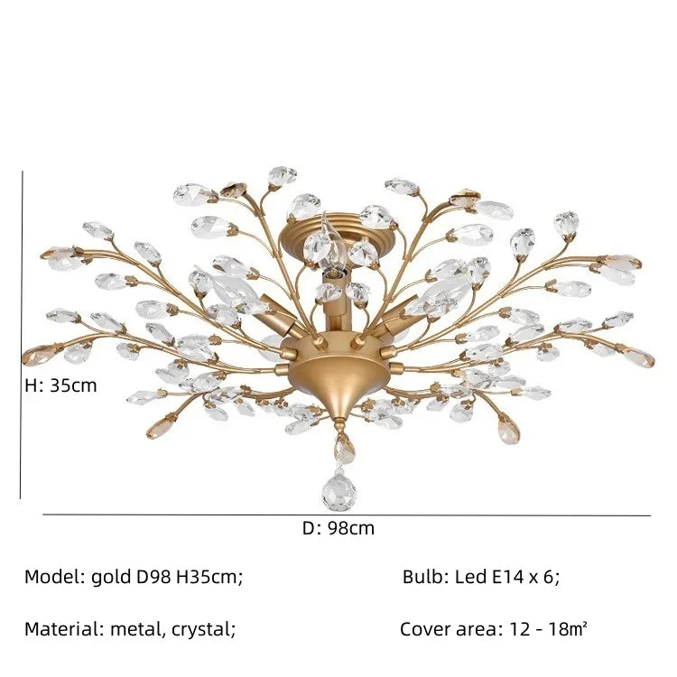 DecorBites™ Crystal Tree Chandelier Ceiling Light for Bedroom with LED E14 Bulbs