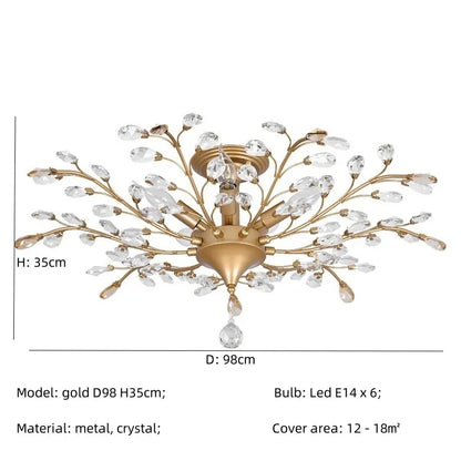 DecorBites™ Crystal Tree Chandelier Ceiling Light for Bedroom with LED E14 Bulbs