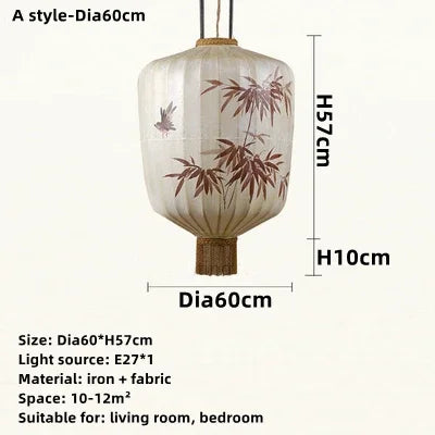 DecorBites™ Handmade Japanese Lantern Painting Pendant Lamp Fabric Chandelier