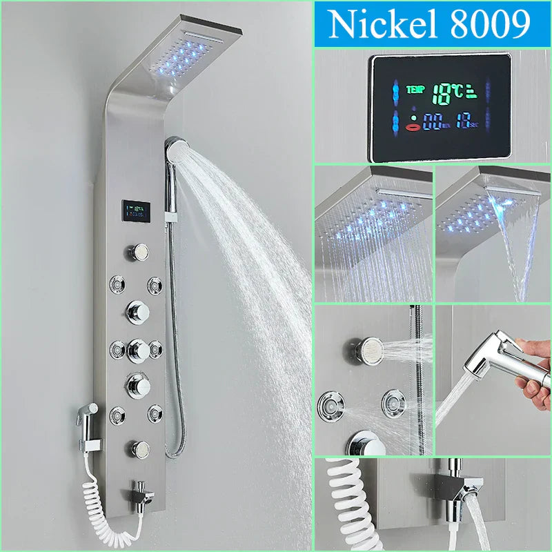 Sistema de Ducha con Luz LED Azul Decorbites™ con Pantalla de Temperatura, Columna de Masaje, Lluvia en Cascada