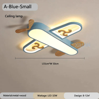 ديكوربايتس™ مصابيح معلقة على شكل طائرة للأطفال مصنوعة من الخشب والمعدن ومصابيح LED لغرف الأطفال والمدارس