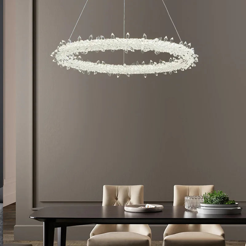 DecorBites™ LED Glass Crystal Chandelier White Lustre Pendant Light for Home Decor