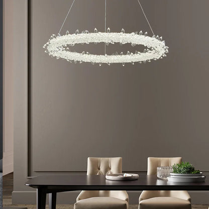 DecorBites™ LED Glass Crystal Chandelier White Lustre Pendant Light for Home Decor