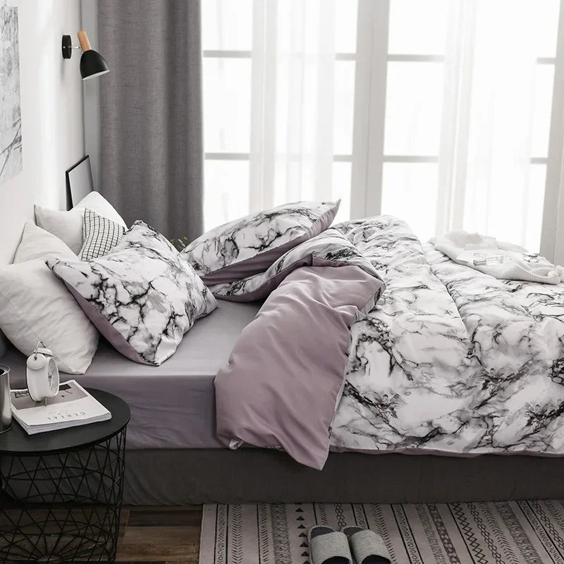 Decobites Marble Print Duvet Cover Set - Soft Comfortable Bedding Set