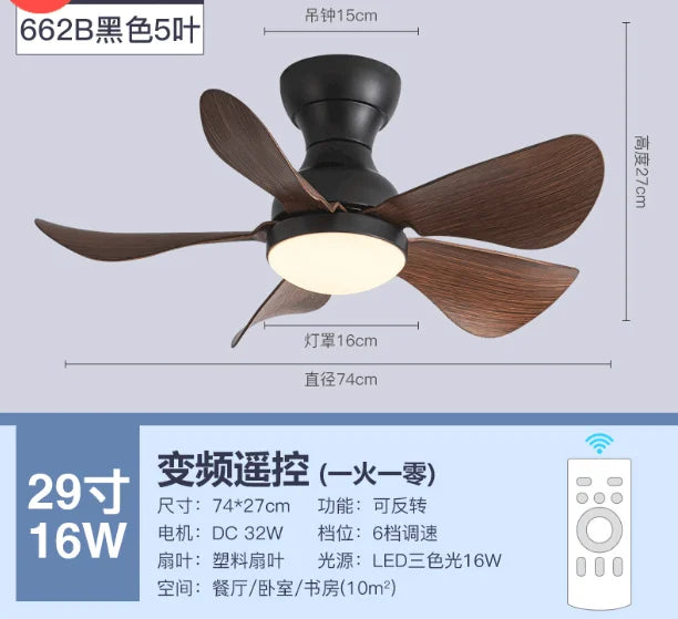 DecorBites™ Low Floor DC Motor Ceiling Fan with Remote Control, 32W, Modern Black White, 220V 110V
