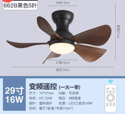 DecorBites™ Low Floor DC Motor Ceiling Fan with Remote Control, 32W, Modern Black White, 220V 110V