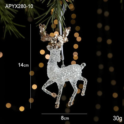 Christmas Acrylic Hanging Pendant Sequins Snowflake Christmas Tree Xmas Elk Bell Drop Ornaments Merry Christmas Decor 2024