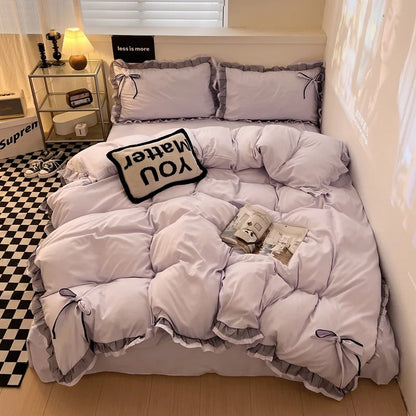 طقم أغطية سرير قطنية مطرزة بالدانتيل من DecorBites™ لجميع المواسم