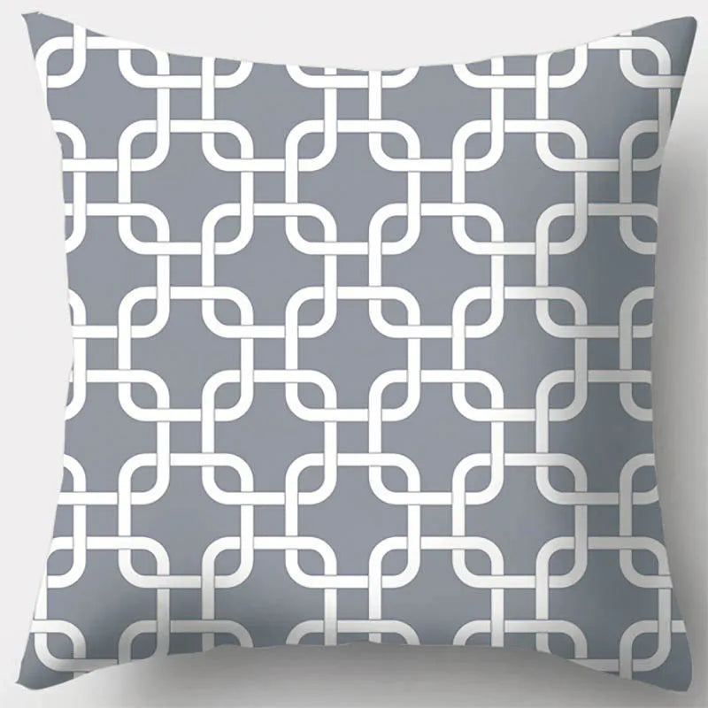 DecorBites™ Grey Geometry Leaves Floral Stripes Plaids Print Lumbar Pillow Case