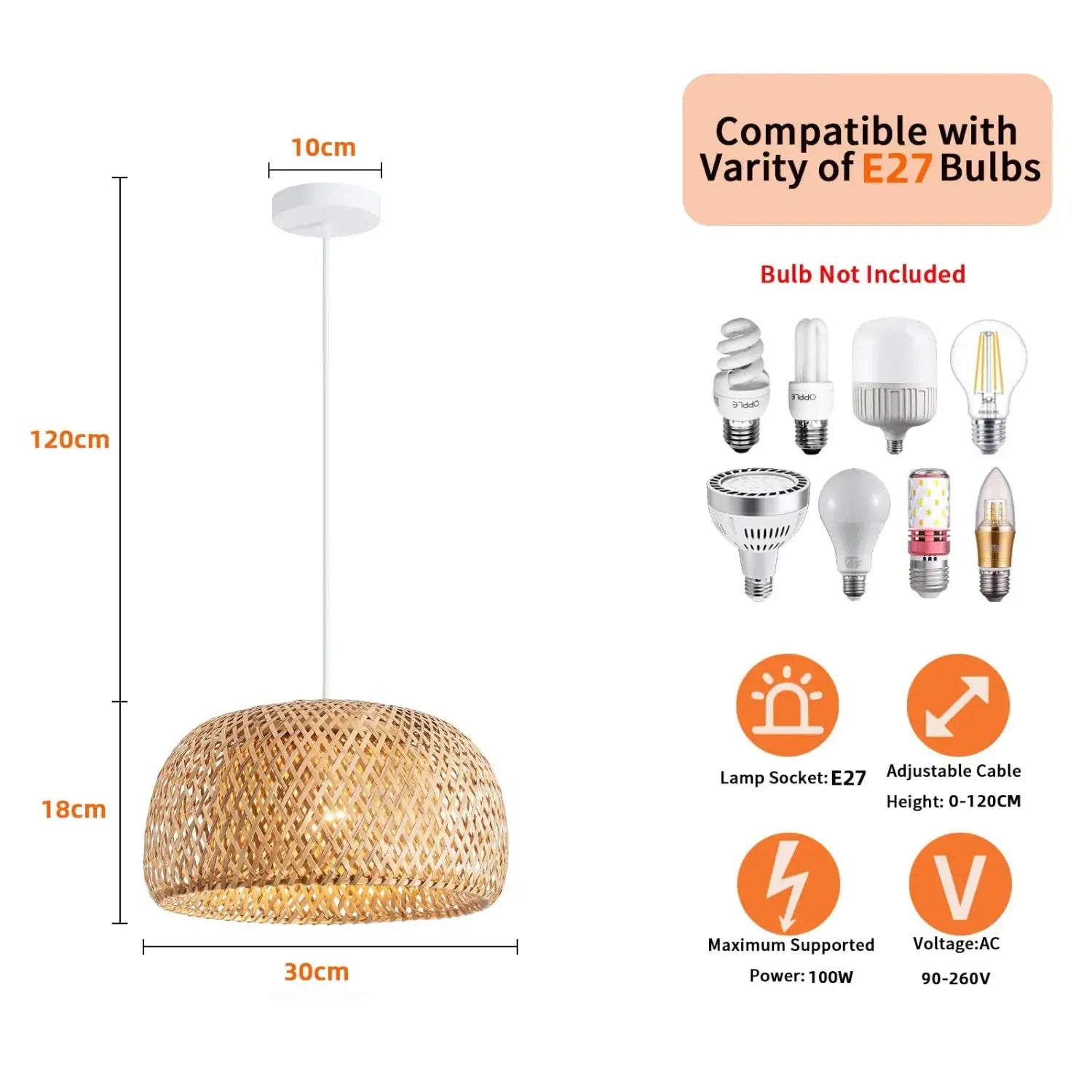 DecorBites™ Hand-Woven Bamboo Lantern Pendant Light