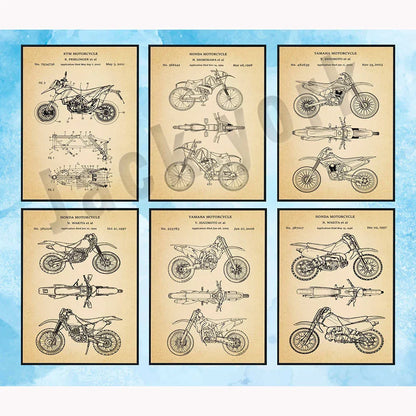 DecorBites™ Dirt Bike Patent Blueprint Poster Canvas Wall Art