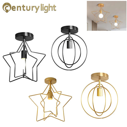 Modern Metal Gold Ceiling Light Industrial Iron Ceiling Lamp Decor for Living Room Bedroom Aisle Loft E27 Home Lighting Fixture