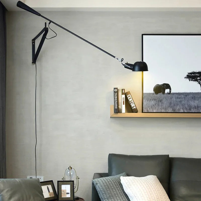 DecorBites™ Dimmable LED Wall Lamp, Rotating Long Pole, Swinging Black and White Industrial Design