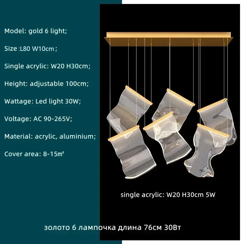 DecorBites™ Acrylic Leaf Chandelier LED Light Dimmable Luxury Pendant for Home Decor