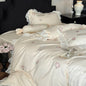 Decobites Rose Flowers Embroidery Lace Ruffles Cotton Brushed Bedding Set