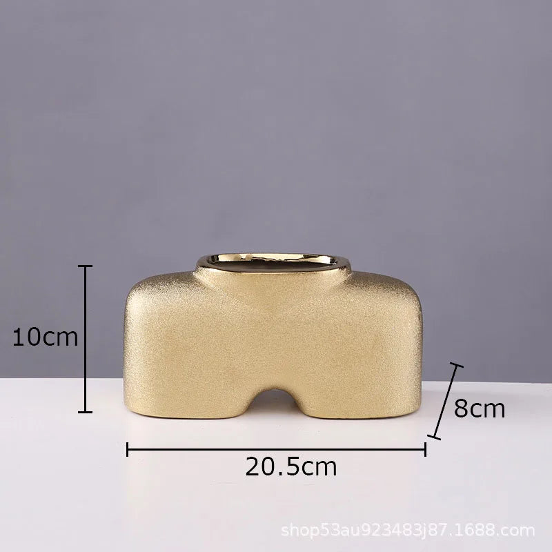 DecorBites™ Gold Ceramic Vase Desk Decor Artificial Flower Arrangement Aesthetic Room Vase