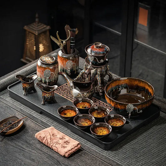 DecorBites™ Dragon Teapot & Magnetic Rotating Tea Set, Chinese Kung Fu Teaware
