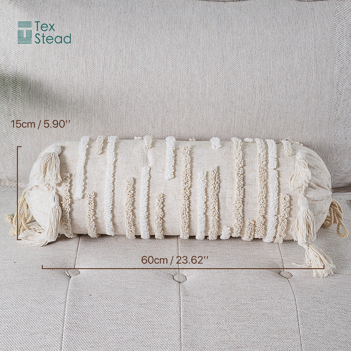 Cojín lumbar decorativo DecorBites™ Boho con borlas y mechones