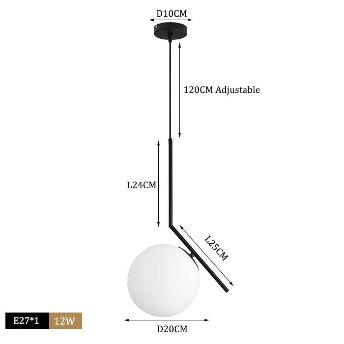 DecorBites™ Glass Ball Pendant Lights Modern LED Brass Black Chrome Suspension Luminaire