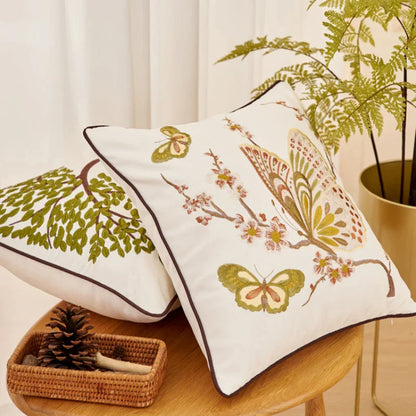 DecorBites™ Butterfly Tree Embroidered Cushion Cover for Office Sofa & Home Decoration.