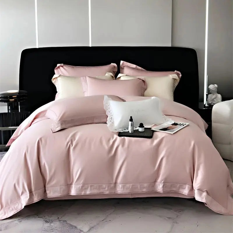 DecorBites™ Gold Embroidery Duvet Set, Black Egyptian Cotton Bedding, 1000TC, Double King Queen