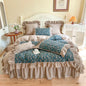 Decobites Vintage Floral Cotton Bedding Set with Pleat Ruffles and Duvet Cover