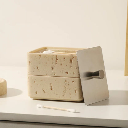 DecorBites™ Double Decker Jewelry Organizer with Natural Stone, 2 in 1 Floss Box & Bathroom Ornament