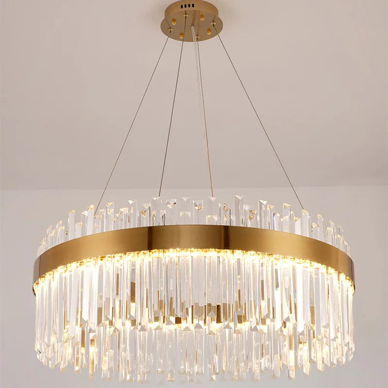 DecorBites™ Crystal LED Chandelier: Elegant Gold Lighting for Dining Room