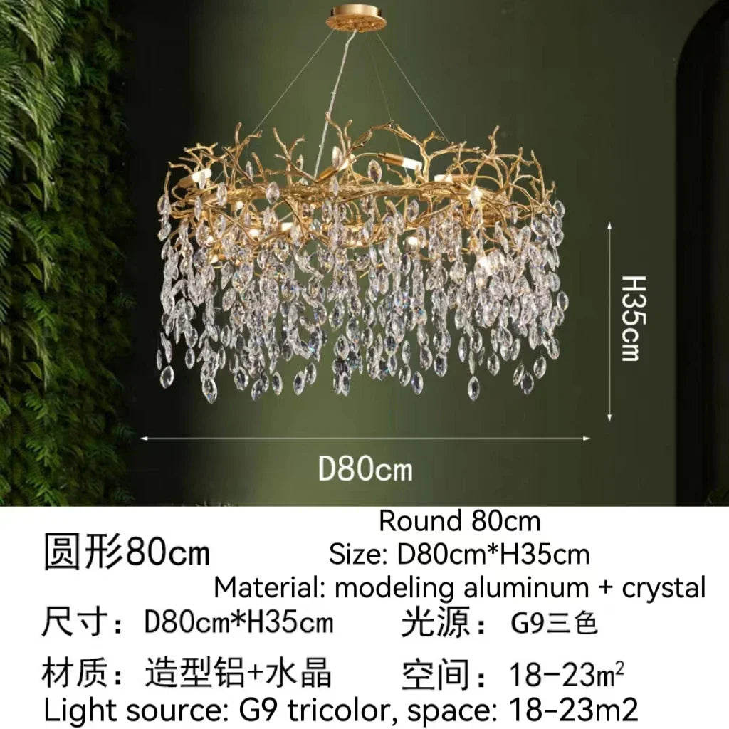 Gold Crystal Tree Chandelier Matte Aluminum Finish
