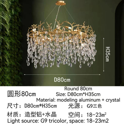 DecorBites™ Golden Crystal Tree Chandelier, Luxury Matte Aluminum Art Ceiling Light for Living Room