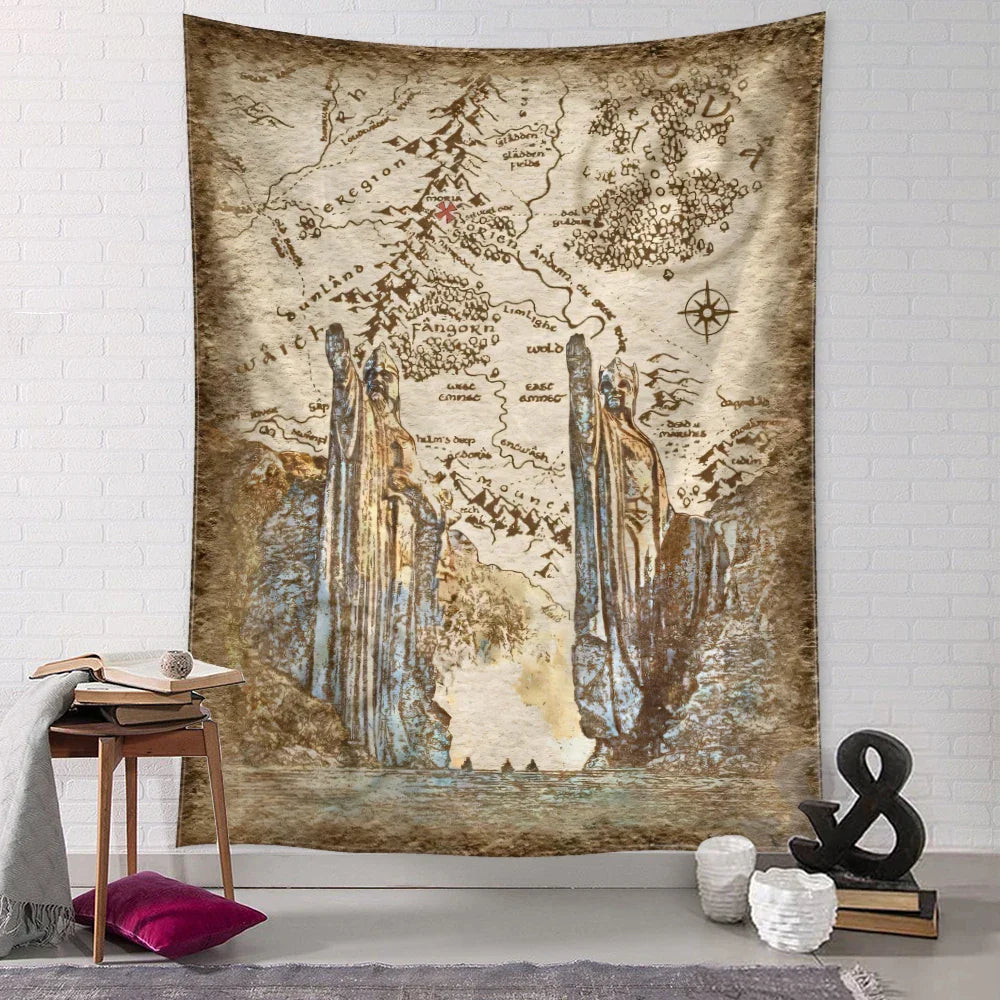 Decobites Retro Statue Map Tapestry Wall Hanging for Boho Living Room Bedroom Decor