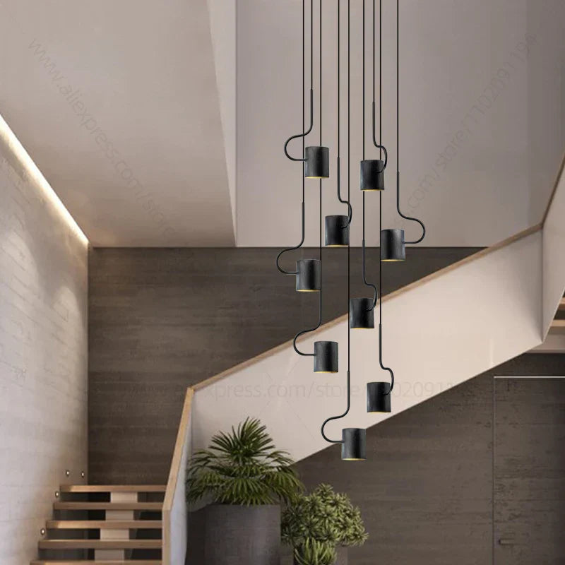DecorBites™ LED Staircase Chandelier: Adjustable Modern Living Room Lighting for Villa Decoration
