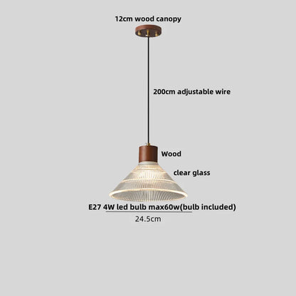 DecorBites™ Japan Style Wood LED Pendant Light Fixture Clear Glass Adjustable Hanging Lamp