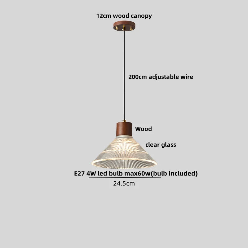 DecorBites™ Clear Glass LED Pendant Light Fixture Wood Hanging Lamp