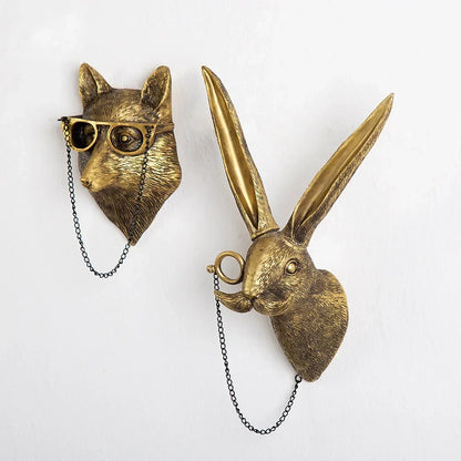 DecorBites™ Golden Deer Head Wall Hook: Antique Bronze Resin Animal Pendant for Stylish Wall Decor