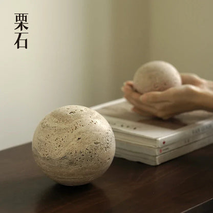 DecorBites™ Chestnut Stone Wabi Sabi Wind Round Ball Geometric Rock Ornament Figurines