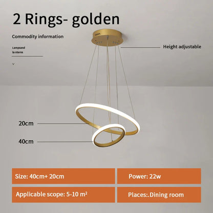 DecorBites™ Gold Circle Rings Chandelier LED Pendant Light for Living Room, Kitchen, Dining Room