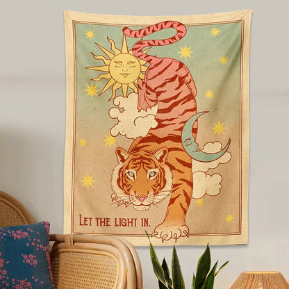 Decobites Tarot Tiger Tapestry: Celestial Wall Art for Living Room, Bedroom Decor