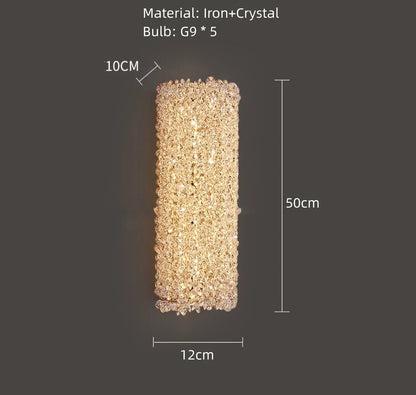 DecorBites™ Gold Metal Crystal Wall Light for Bedroom, Stairs, Aisle - Adjustable Wire, G9 Bulb