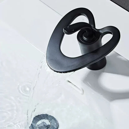 DecorBites™ Golden/White Basin Faucet: Black Brass Waterfall Sink Mixer Tap, Hot & Cold.