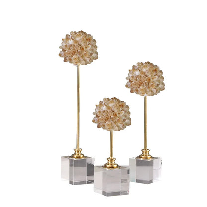 DecorBites™ Crystal Flower Glass Craft Hyalinite Sculpture Metal Decorative Figurine