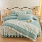 Decobites Quilted Embroidery Bedding Set with Lace Ruffles, Duvet Cover, Bed Skirt - Various Colors