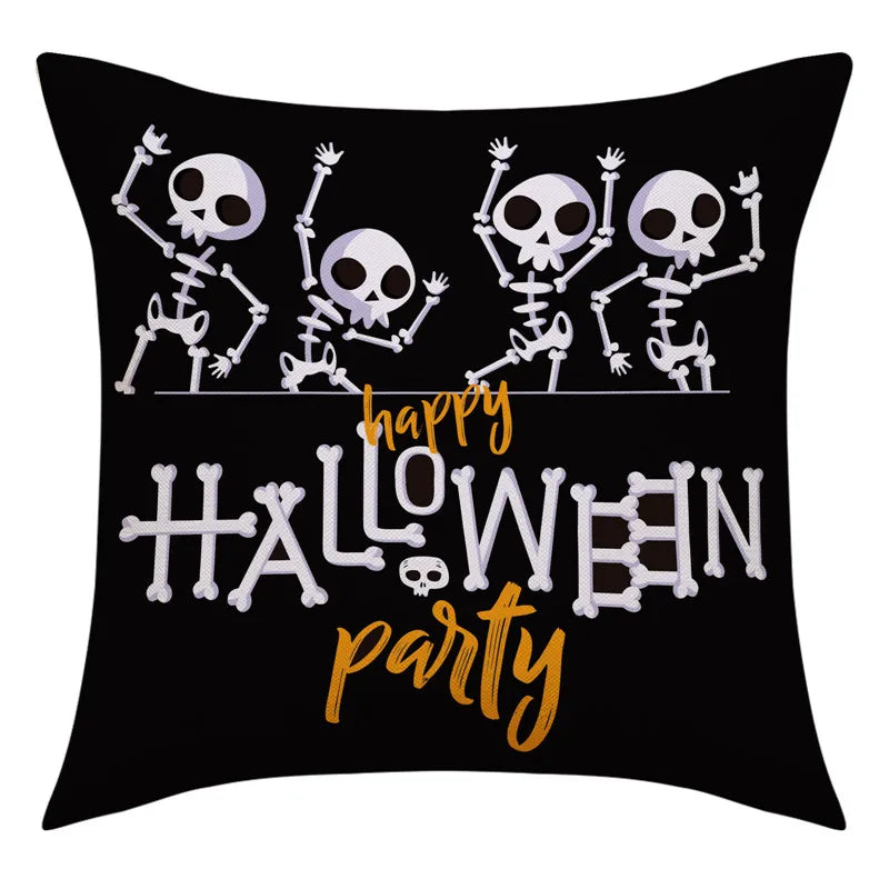 Decorbites™ Halloween-Kissenbezug-Set – Festive Bezüge für Sofakissen mit Druck von Kürbis, Katze und Hexenhut.