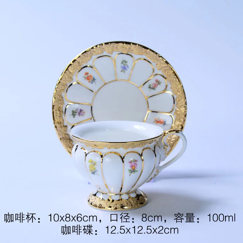 DecorBites™ Embossed Gold Bone China Tea Cup Saucer Set, German Design Drinkware