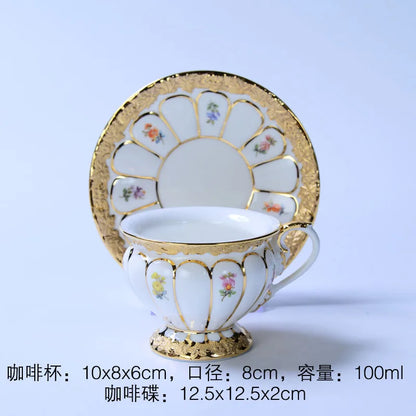 DecorBites™ Embossed Gold Bone China Tea Cup Saucer Set, German Design Drinkware