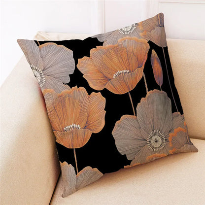 غطاء وسادة من الكتان بنقشة أوراق الجنكة من DecorBites™ للديكور المنزلي العصري وغرفة المعيشة