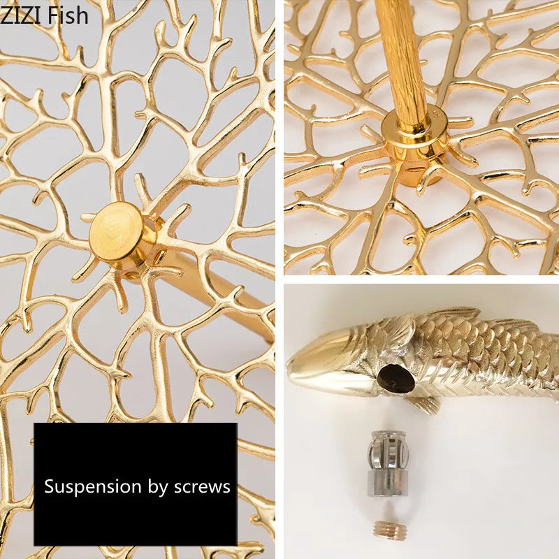 Adornos de pared DecorBites™: Carpa coralina dorada con forma de hoja de loto