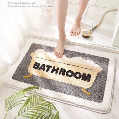 Decobites Flocked Embroidery Bathroom Mat Thicken Super Absorbent Water Quick-drying Anti-Slip Rug